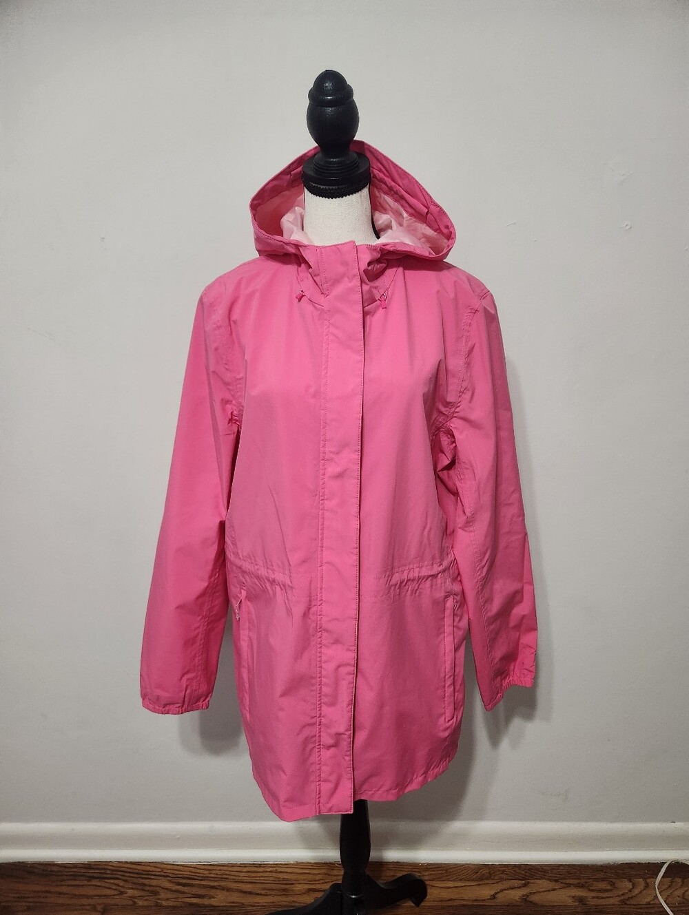 Lands’ End Pink Hooded Rain Jacket Women’s Medium 10-12 Lightweight Coat - Picture 2 of 10